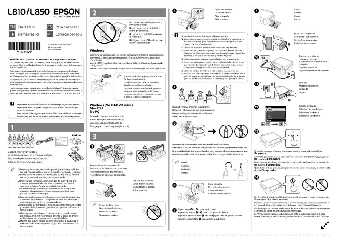 Guide utilisation  EPSON L850  de la marque EPSON
