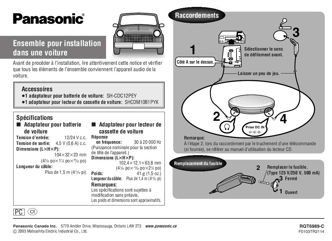 Guide utilisation PANASONIC CA-RKIT  de la marque PANASONIC