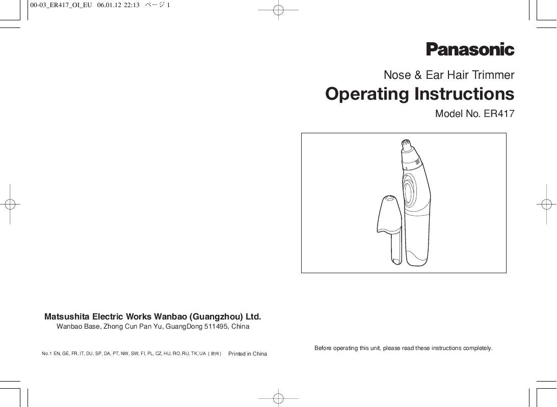 Guide utilisation PANASONIC ER-417  de la marque PANASONIC