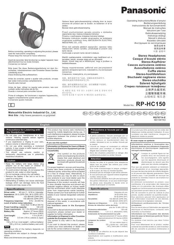 Guide utilisation PANASONIC RP-HC150  de la marque PANASONIC