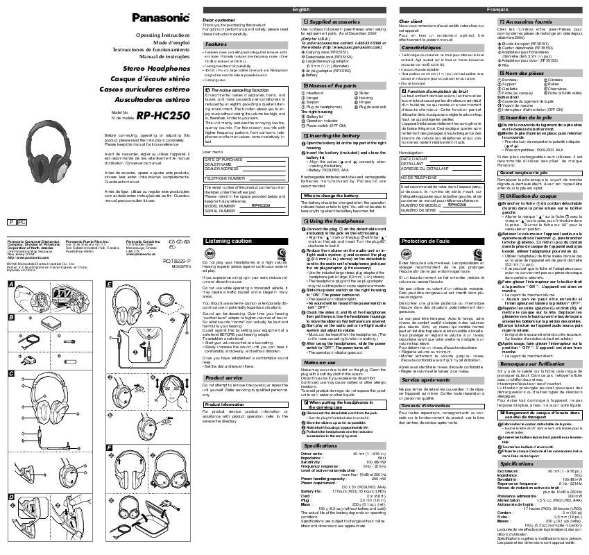 Guide utilisation PANASONIC RP-HC250  de la marque PANASONIC