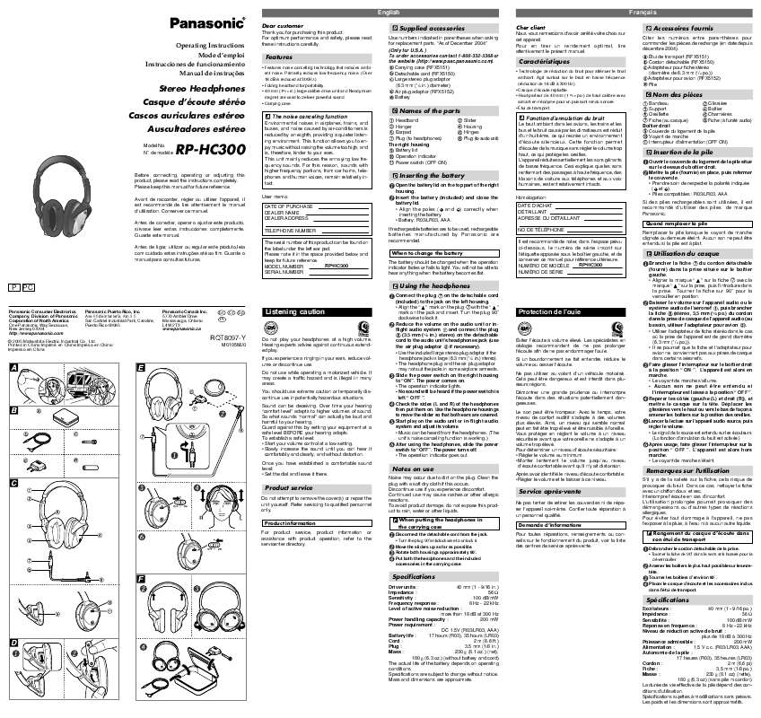 Guide utilisation PANASONIC RP-HC300  de la marque PANASONIC