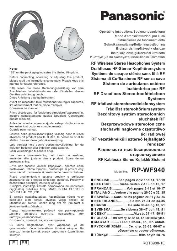Guide utilisation PANASONIC RP-WF940  de la marque PANASONIC