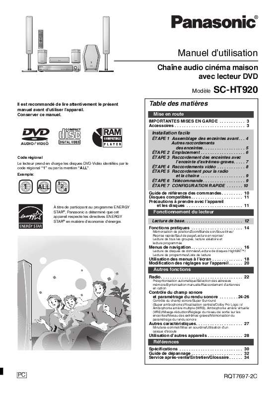 Guide utilisation PANASONIC SC-HT920  de la marque PANASONIC