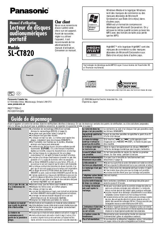 Guide utilisation PANASONIC SL-CT820  de la marque PANASONIC