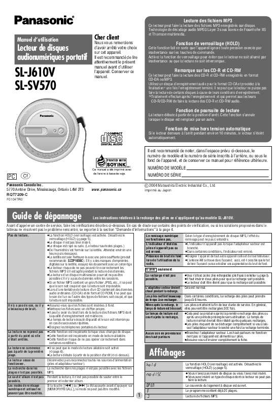 Guide utilisation PANASONIC SL-J610V  de la marque PANASONIC