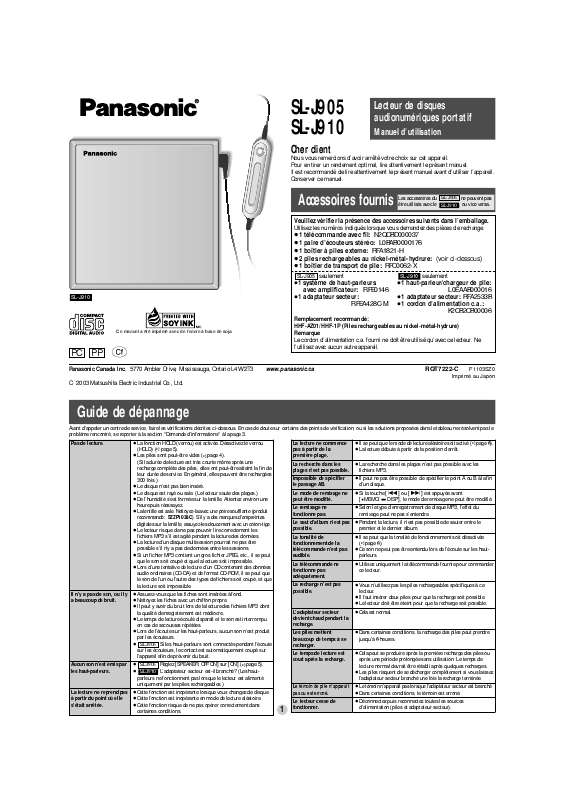 Guide utilisation PANASONIC SL-J905  de la marque PANASONIC