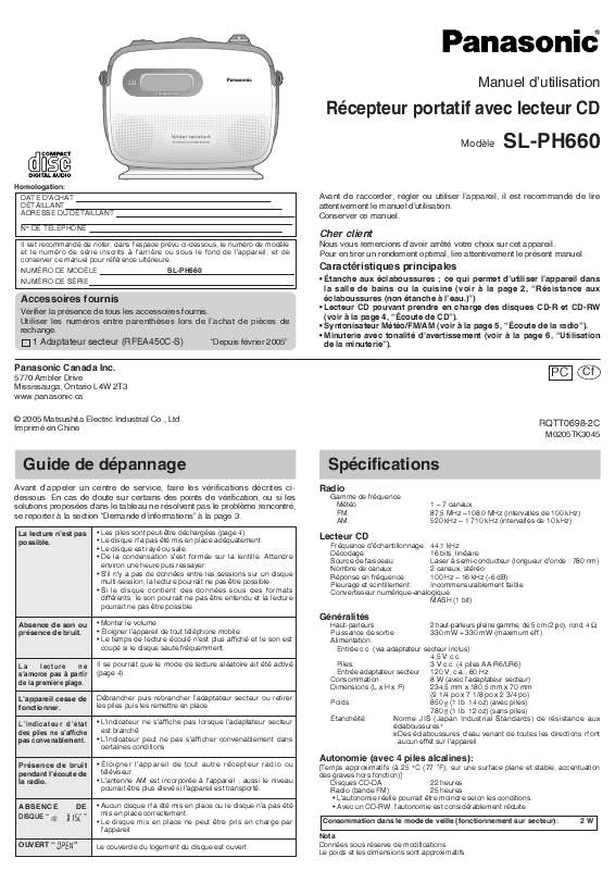 Guide utilisation PANASONIC SL-PH660  de la marque PANASONIC