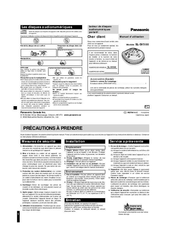 Guide utilisation PANASONIC SL-SV500  de la marque PANASONIC