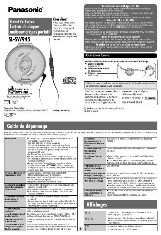Guide utilisation PANASONIC SL-SW945  de la marque PANASONIC