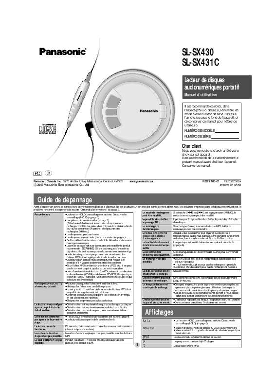 Guide utilisation PANASONIC SL-SX430  de la marque PANASONIC