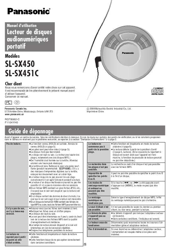 Guide utilisation PANASONIC SL-SX450  de la marque PANASONIC