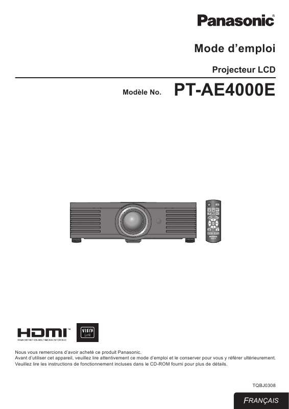 Guide utilisation PANASONIC PT-AE4000E  de la marque PANASONIC