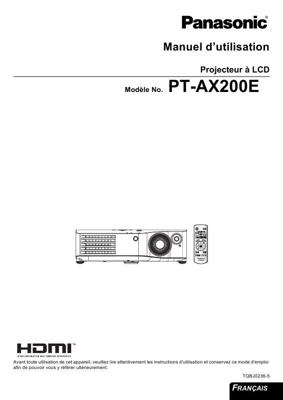 Guide utilisation PANASONIC PT-AX200E  de la marque PANASONIC