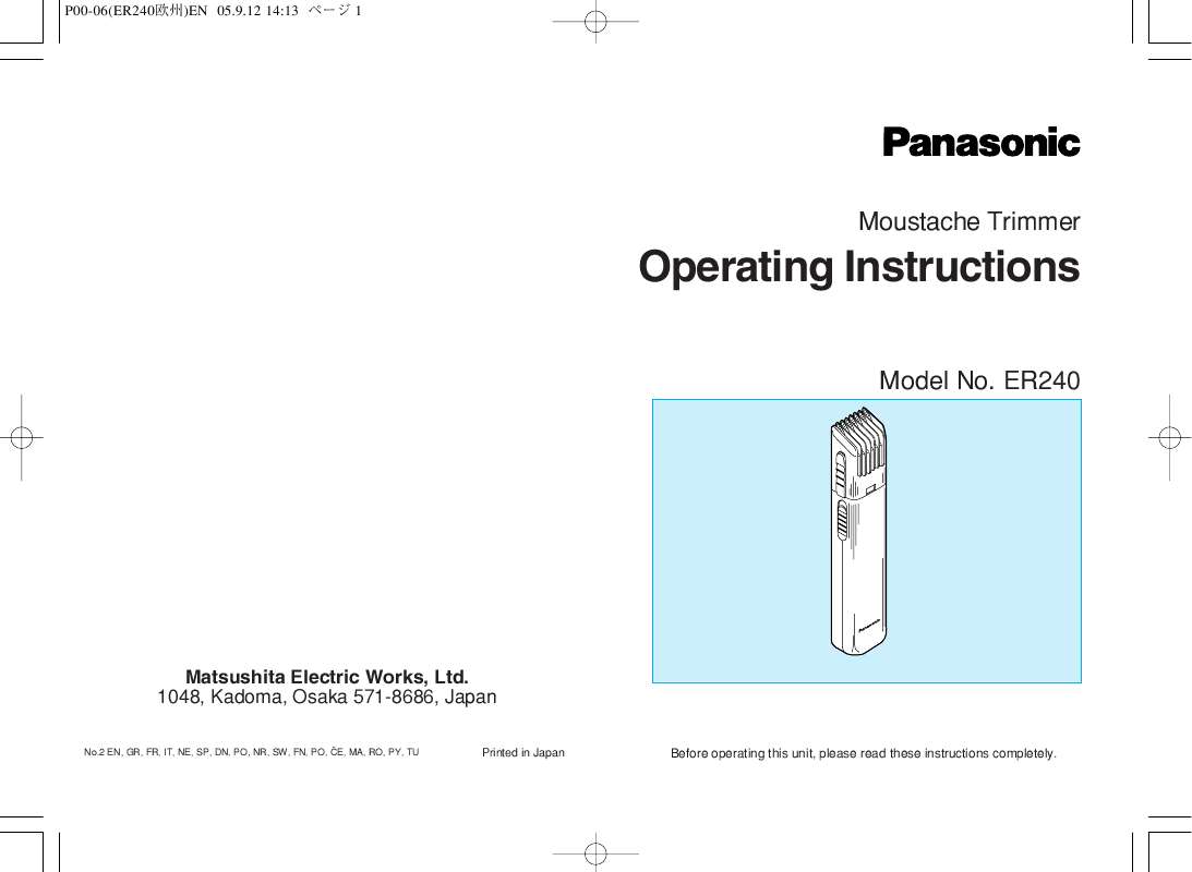 Guide utilisation  PANASONIC ER240  de la marque PANASONIC