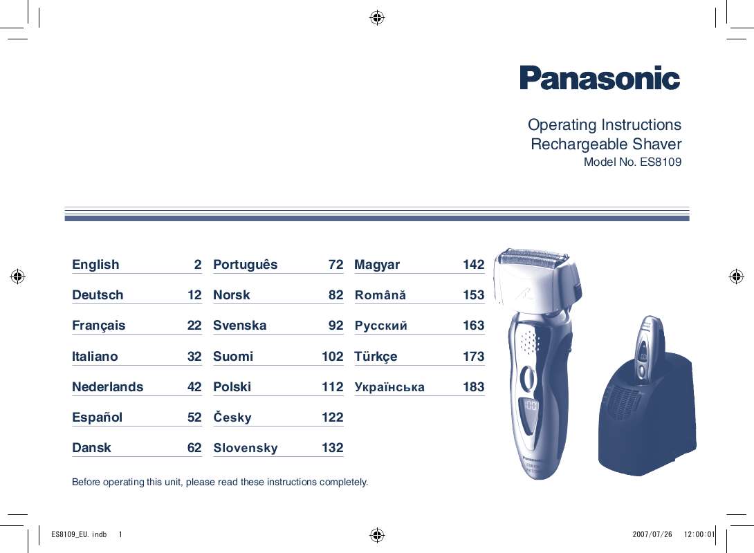 Guide utilisation  PANASONIC ES8109  de la marque PANASONIC