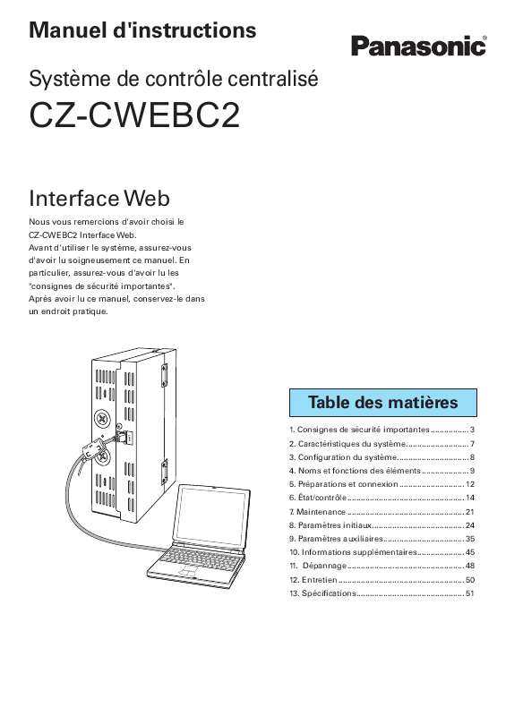 Guide utilisation PANASONIC CZ-CWEBC2  de la marque PANASONIC