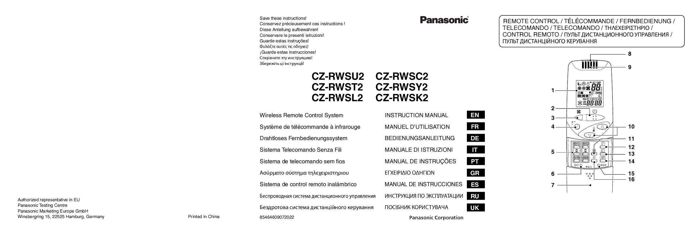 Guide utilisation PANASONIC CZ-RWSC2  de la marque PANASONIC