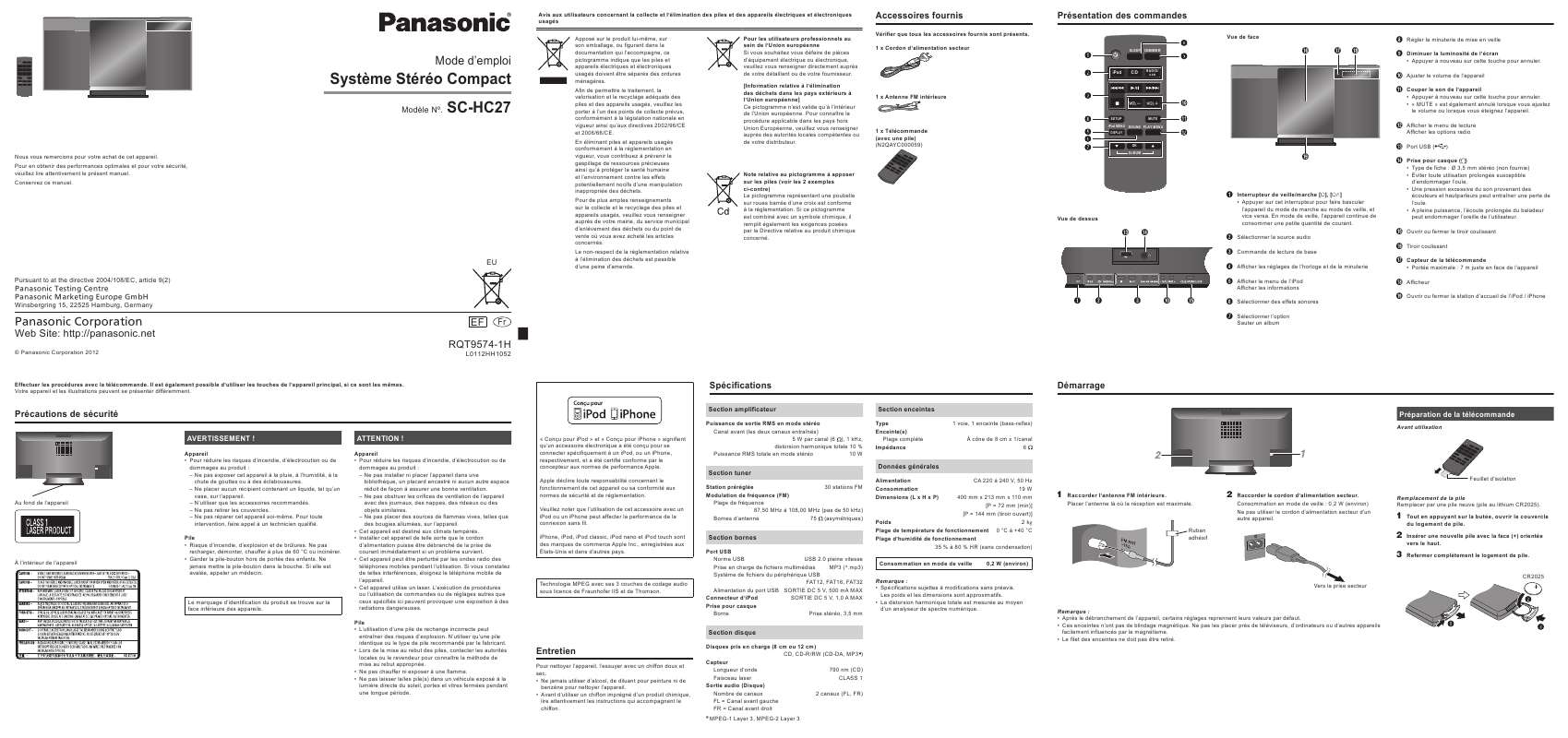 Guide utilisation PANASONIC SC-HC27EF  de la marque PANASONIC