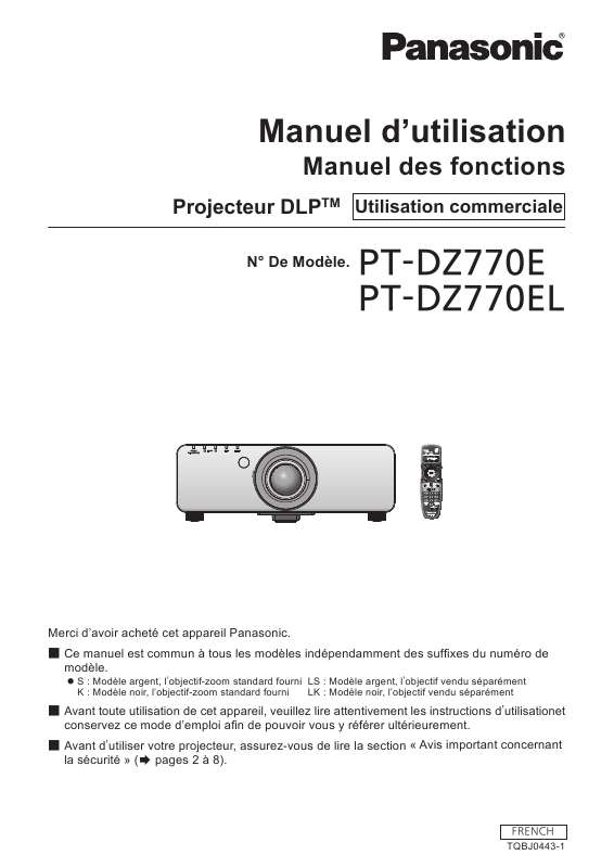 Guide utilisation PANASONIC PT-DZ770E  de la marque PANASONIC