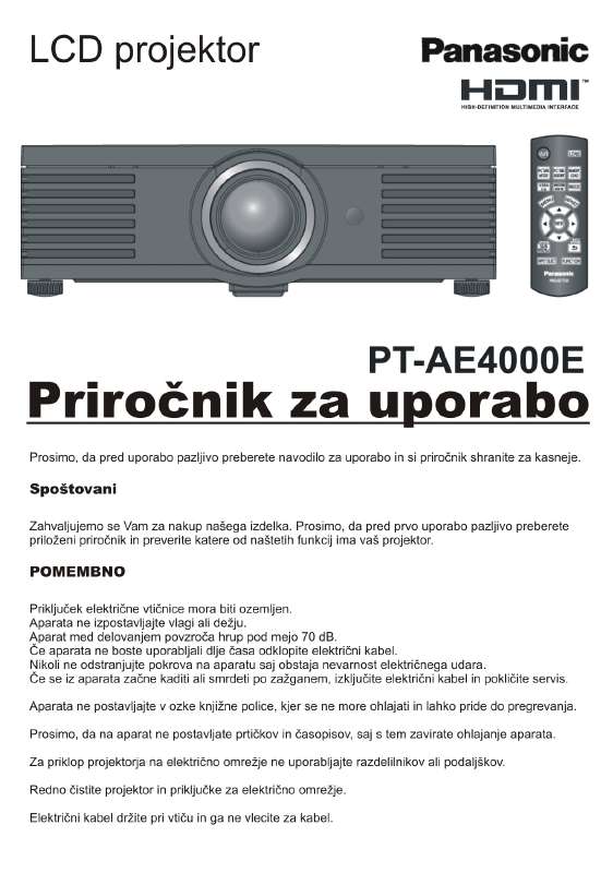 Guide utilisation PANASONIC PTAE4000E  de la marque PANASONIC
