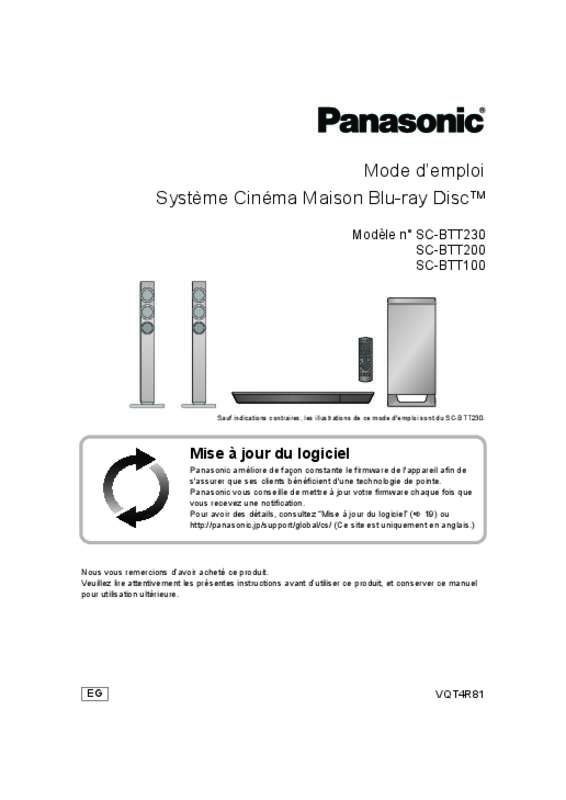 Guide utilisation PANASONIC SC-BTT200EGS-2.1-3D  de la marque PANASONIC