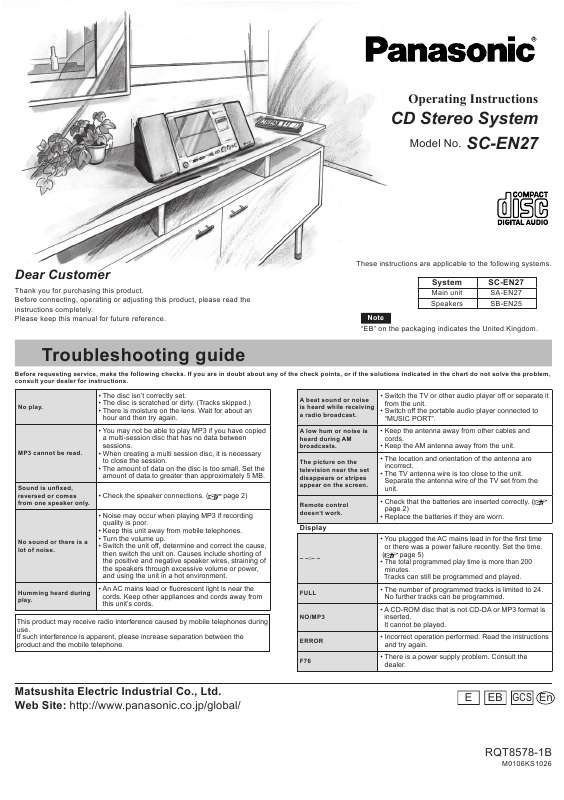 Guide utilisation PANASONIC SCEN25  de la marque PANASONIC
