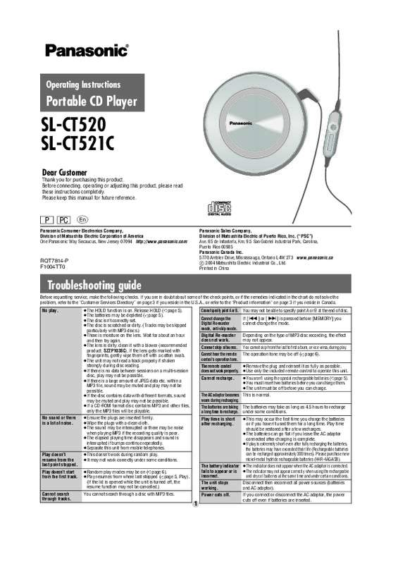 Guide utilisation  PANASONIC SLCT521C  de la marque PANASONIC