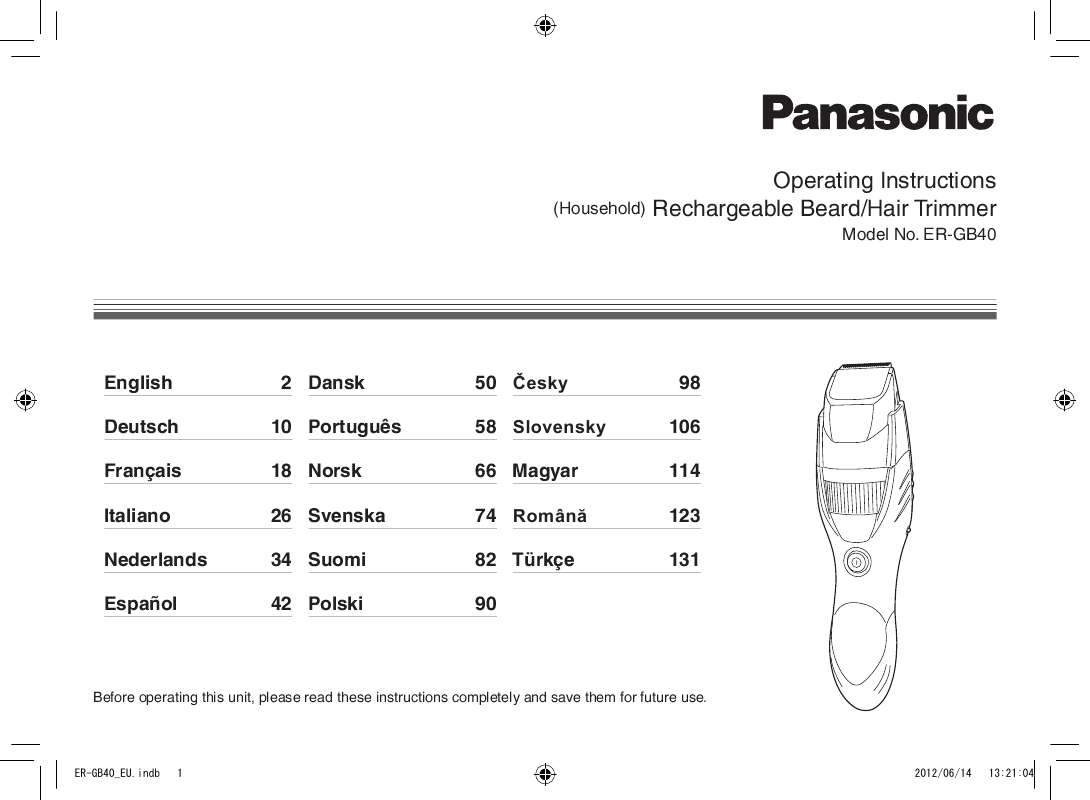 Guide utilisation PANASONIC ER-GB40  de la marque PANASONIC