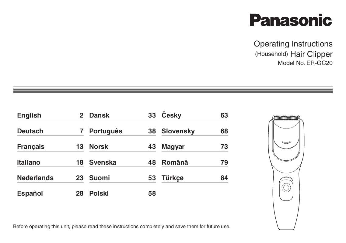 Guide utilisation PANASONIC ER-GC20  de la marque PANASONIC