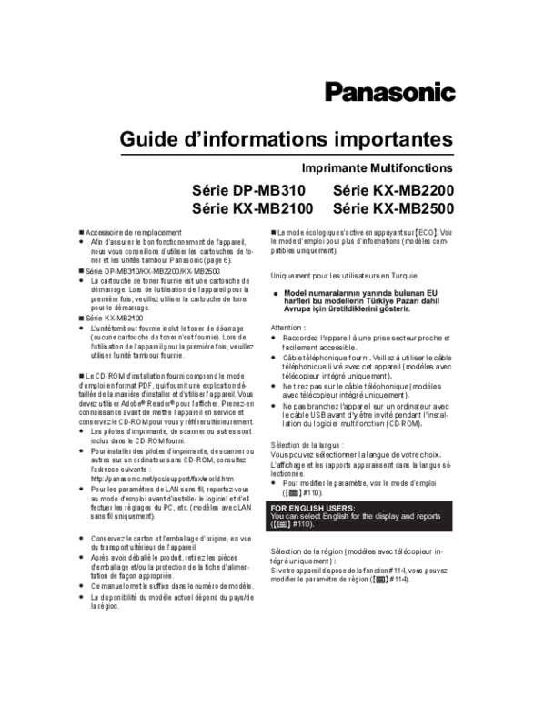 Guide utilisation  PANASONIC DPMB311EU  de la marque PANASONIC