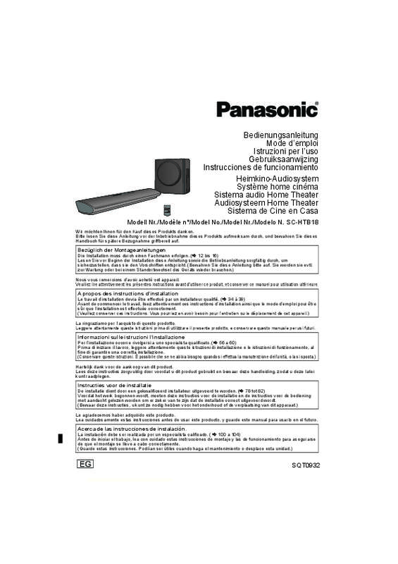 Guide utilisation PANASONIC SC-HTB18EB  de la marque PANASONIC