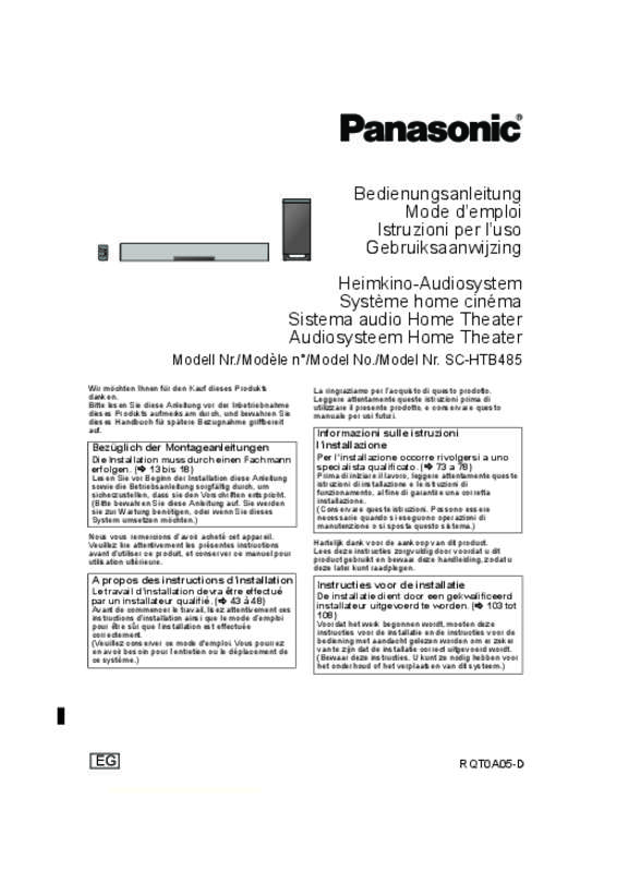 Guide utilisation PANASONIC SC-HTB485EG  de la marque PANASONIC