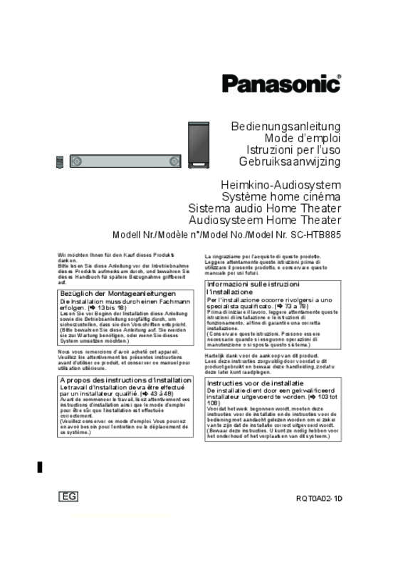 Guide utilisation PANASONIC SC-HTB885EG  de la marque PANASONIC