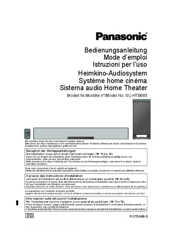 Guide utilisation PANASONIC SC-HTB685EG  de la marque PANASONIC