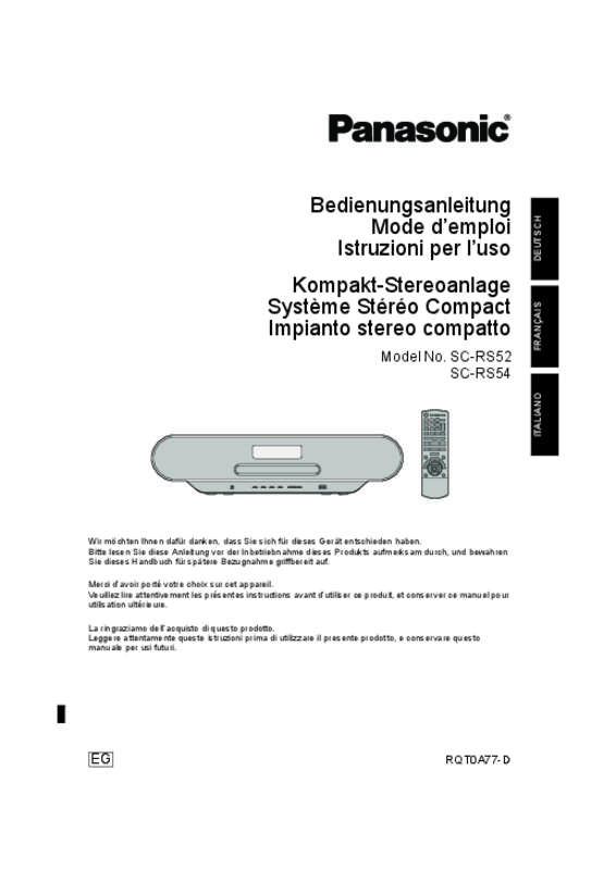 Guide utilisation PANASONIC SC-RS52EG  de la marque PANASONIC