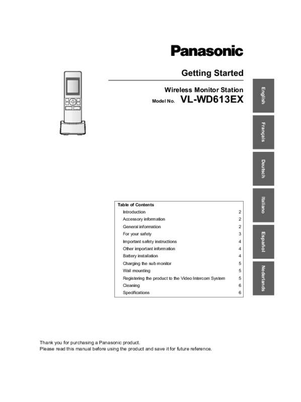 Guide utilisation  PANASONIC VL-WD613EX  de la marque PANASONIC