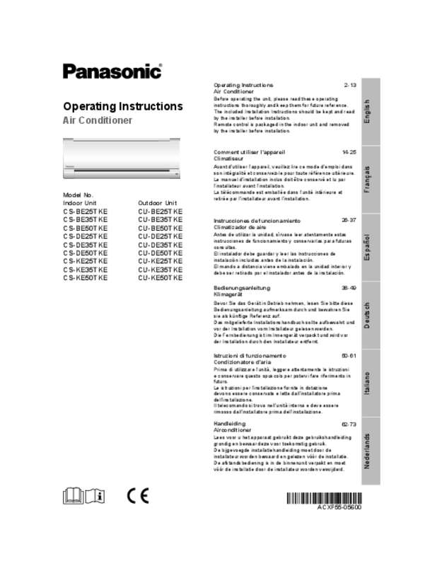 Guide utilisation PANASONIC CSDE35TKE  de la marque PANASONIC