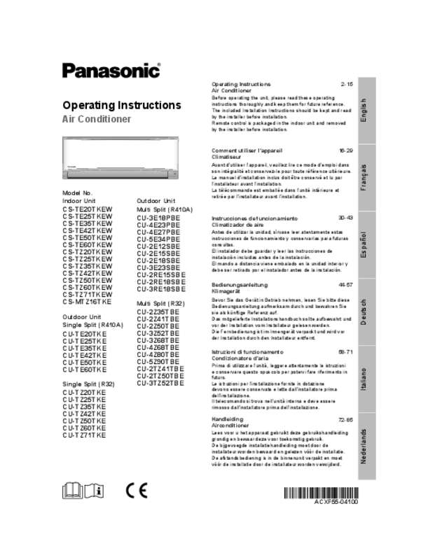 Guide utilisation PANASONIC CSTZ20TKEW  de la marque PANASONIC