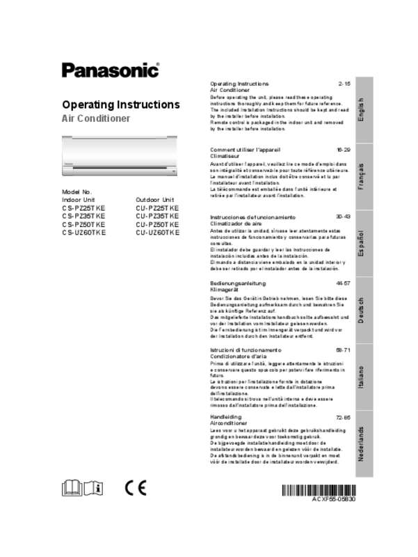 Guide utilisation PANASONIC CSUZ60TKE  de la marque PANASONIC