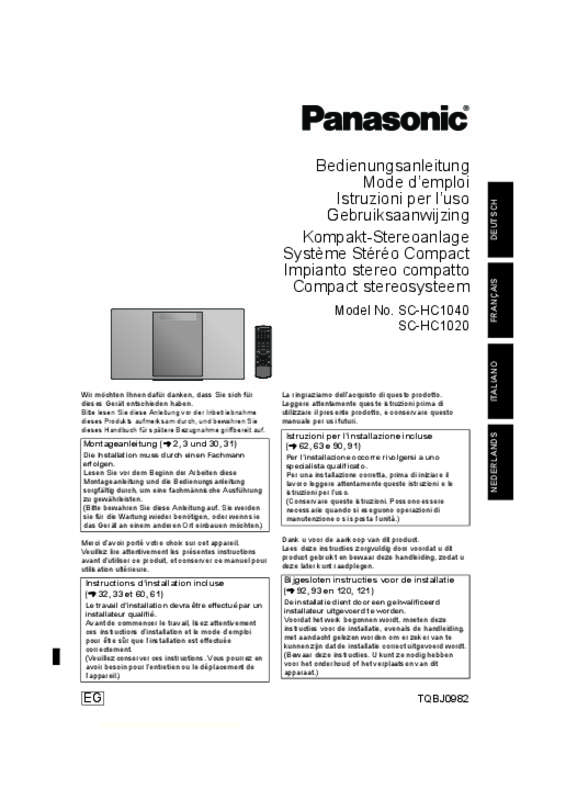Guide utilisation PANASONIC SC-HC1020EG  de la marque PANASONIC