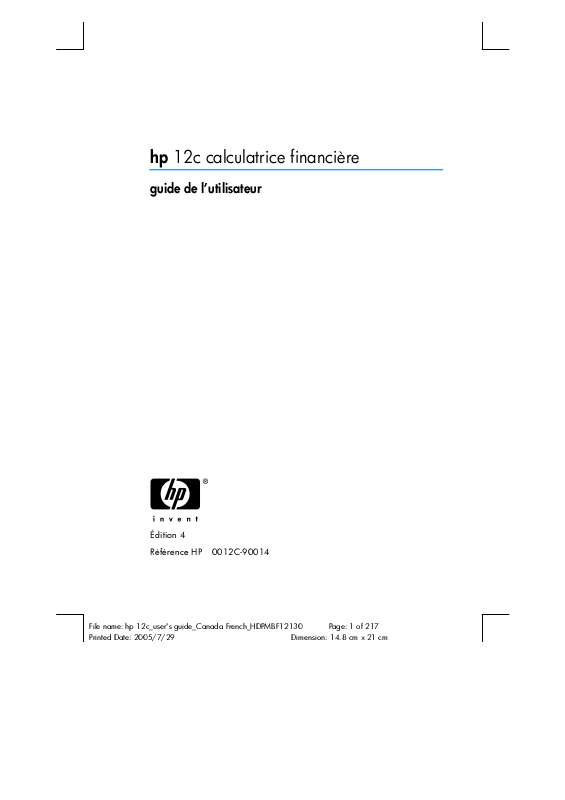Guide utilisation  HP 12C FINANCIAL PROGRAMMABLE CALCULATOR  de la marque HP