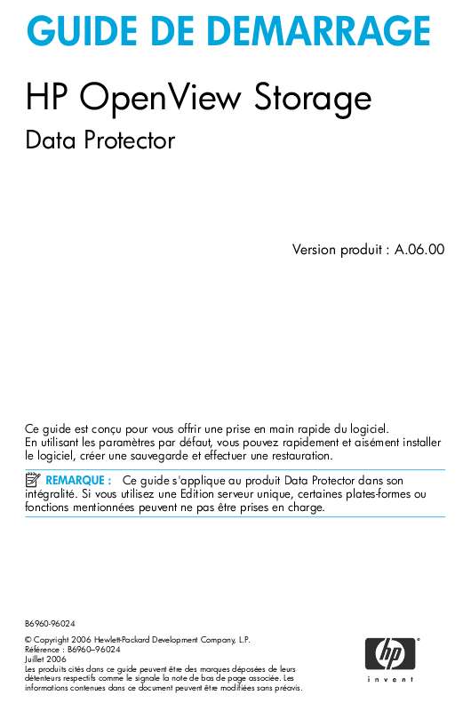 Guide utilisation HP DATA PROTECTOR V6.0 SOFTWARE  de la marque HP