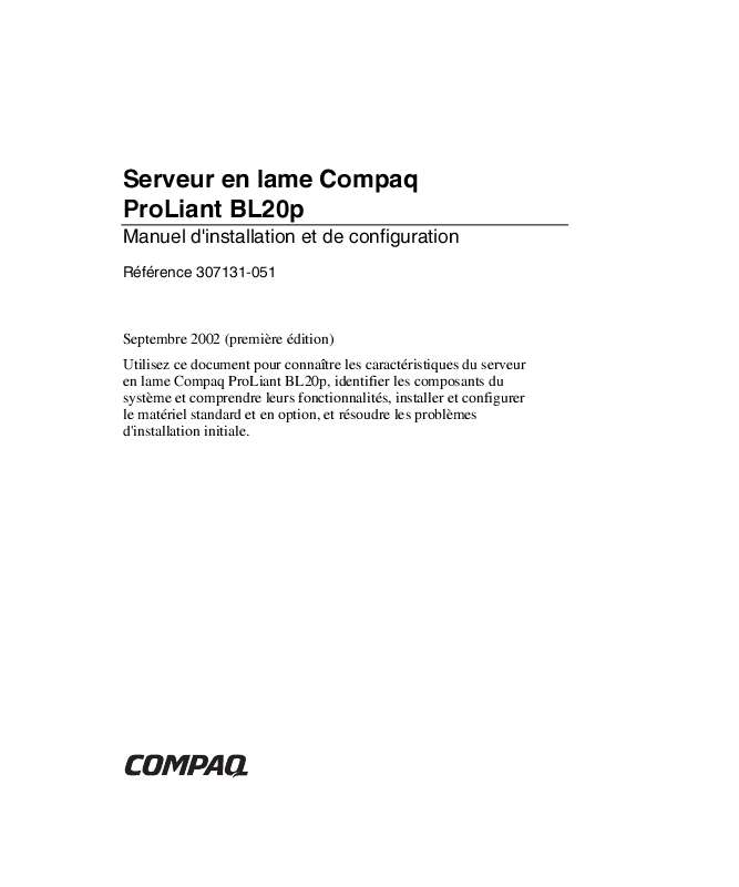 Guide utilisation HP PROLIANT BL20P SERVER  de la marque HP