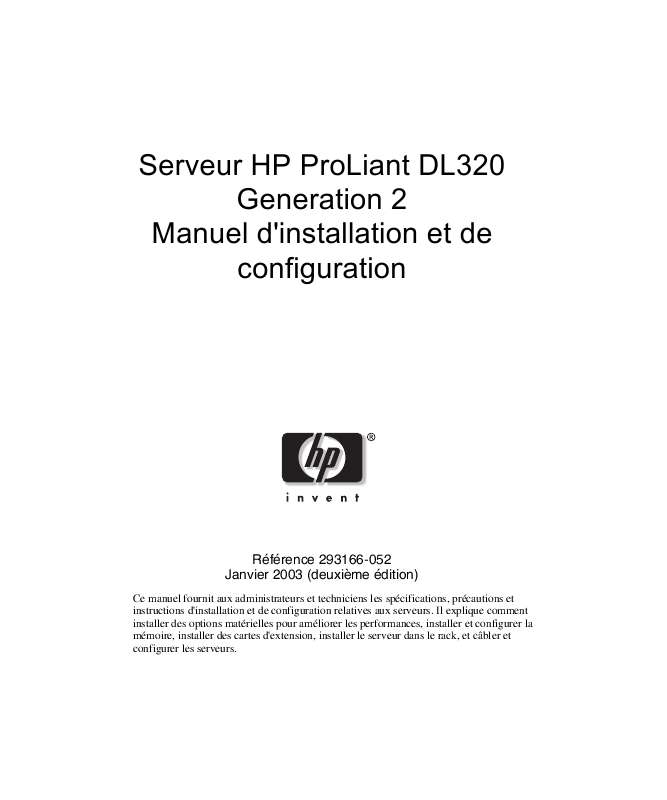 Guide utilisation HP PROLIANT DL320 G2 SERVER  de la marque HP