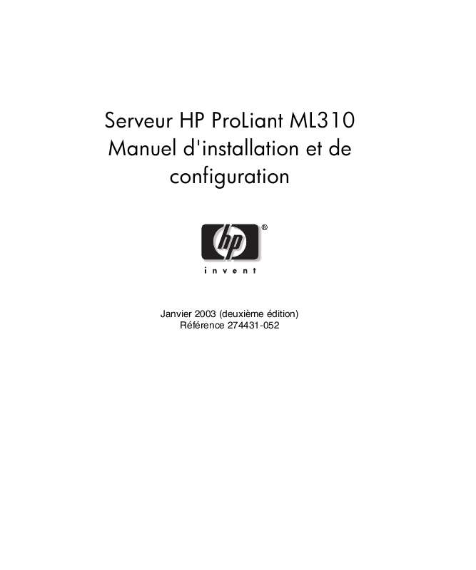 Guide utilisation HP PROLIANT ML310 SERVER  de la marque HP