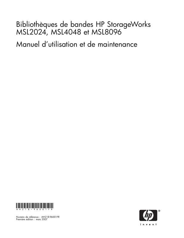 Guide utilisation HP STORAGEWORKS MSL8096 TAPE LIBRARY  de la marque HP