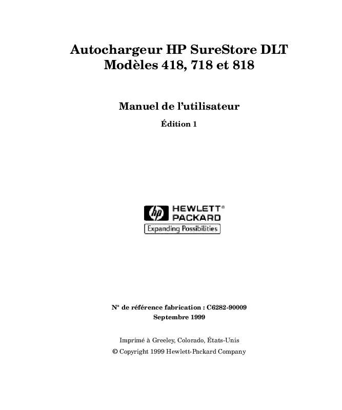 Guide utilisation HP SURESTORE DLT 418 TAPE AUTOLOADER  de la marque HP