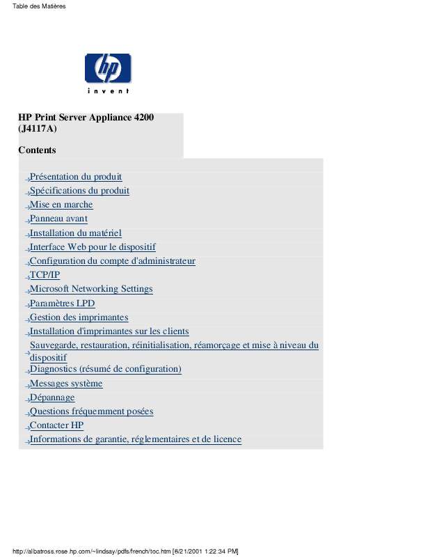 Guide utilisation  HP PRINT SERVER APPLIANCES  de la marque HP