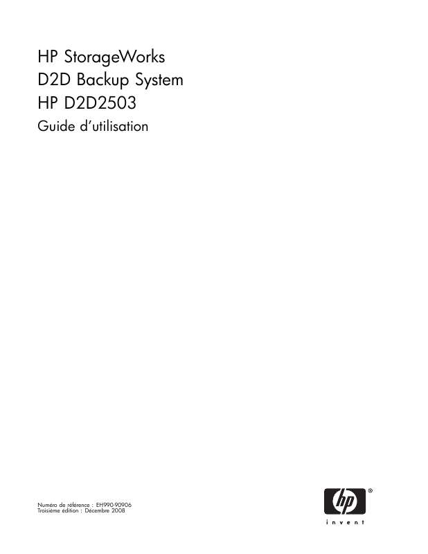 Guide utilisation HP STORAGEWORKS D2D2500 BACKUP SYSTEM  de la marque HP
